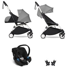YOYO2 BABYZEN Коляска 3 в 1 с люлькой Newborn Pack, Grey,Белая рама