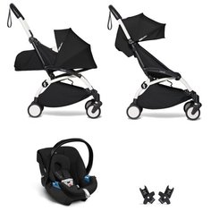YOYO2 BABYZEN Коляска 3 в 1 с люлькой Newborn Pack, Black,Белая рама