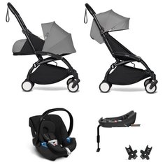 YOYO2 BABYZEN Коляска 4 в 1 с люлькой Newborn Pack, Grey,Черная рама