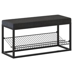 Пуф с полкой под обувь, Черный муар, ткань (Текна 9) НАЙДИ