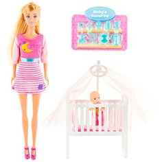 Детская игрушечная кукла гнущаяся с пупсиком и кроваткой / Игрушечная кукла для девочек с пупсом и кроваткой / Игрушечная кукла для девочек / Кукла с пупсом и кроваткой / Пупс / Кукла / Кровать Panawealth Inter Holdings