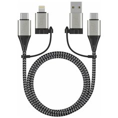Кабель Deppa 4 в 1 Lightning, USB-C - USB-C, USB-A, алюминий, нейлон, 1.2м, 3А, Power Delivery