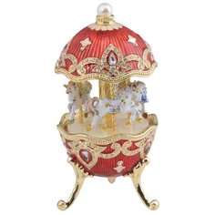 Карусель декоративная заводная музыкальная детская в стиле Фаберже (Faberge) с лошадьми, сувенирная коллекционная интерьерная статуэтка, фигурка, подарки, декор, винтаж, антик, сувениры, лошадь. Ручная работа, пьютер, эмаль, позолота, Австрийские крис Keren Kopal