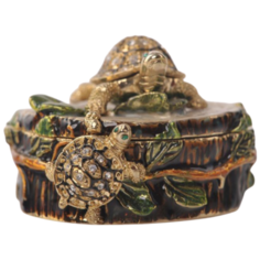 Шкатулка декоративная интерьерная в стиле Фаберже (Faberge) коллекционная, сувенирная, универсальная для ювелирных украшений, бижутерии, мелочей "Черепахи на пне" статуэтка, декор, фигурка, винтаж, интерьер, подарки, сувениры. Ручная работа, пьютер, э Keren Kopal