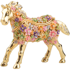 Шкатулка-фигурка декоративная интерьерная в стиле Фаберже (Faberge) универсальная для ювелирных украшений, бижутерии, мелочей, сувенирная коллекционная фигурка "Лошадь и цветы" статуэтка, подарки, сувениры, винтаж, антик, декор, интерьер. Ручная работ Keren Kopal