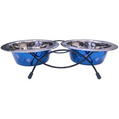 Набор Lilli Pet DOUBLE DINNER: миски синие 2Х250мл+подставка для животных