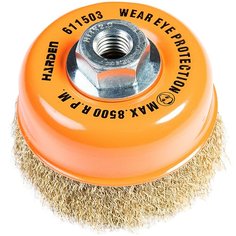 Щетка для УШМ, 100 мм, М14Х2, "чашка", латунированная витая проволока 0,3мм.// HARDEN