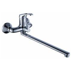 Смеситель для ванны латунный с длинным поворотным изливом 35 см и душевой лейкой, хромированный серия 111 Diadonna