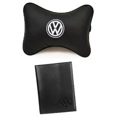 67810 Подарочный набор с автологотипом VOLKSWAGEN, подушка на подголовник с вышивкой и бумажник водителя с логотипом Auto Premium