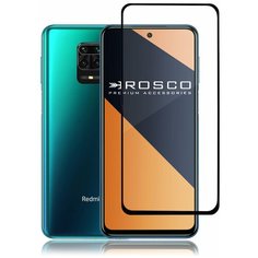 Защитное стекло с черной рамкой ROSCO для Xiaomi Redmi Note 9S, 9 Pro (Сяоми/Ксиаоми Редми Ноут 9C, 9 Про), силиконовая клеевая основа