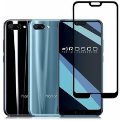 Защитное стекло с черной рамкой ROSCO для HONOR 10 (Хонор 10), силиконовая клеевая основа