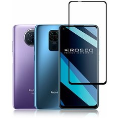 Защитное стекло с черной рамкой ROSCO для Xiaomi Redmi Note 9 (Сяоми Редми Ноут 9), силиконовая клеевая основа