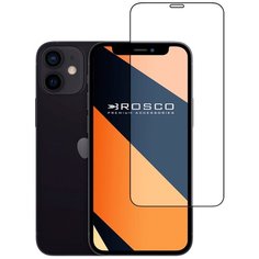 Защитное стекло с черной рамкой ROSCO для Apple iPhone 12 (Эпл Айфон 12) и iPhone 12 Pro (Айфон 12 Про), силиконовая клеевая основа