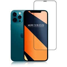 Защитное стекло с черной рамкой ROSCO для Apple iPhone 12 Pro Max (Эпл Айфон 12 Про Макс), силиконовая клеевая основа