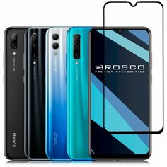 Защитное стекло с черной рамкой ROSCO для Honor 10i, Honor 20e, Honor 20 lite 2019 (Хонор 10i, Хонор 20и, Хонор 20 Лайт 2019), силиконовая клеевая основа