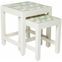 KARE Design Столик приставной Osaka, коллекция "Осака", количество предметов 2, ручная работа 40*46*40, Манго, МДФ, Верблюжья кость, Зеленый