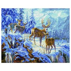 Алмазная мозаика (вышивка) Paintboy GF 531 Семья оленей в зимнем лесу 40x50 см