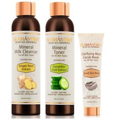 SEAMANTIKA Набор: Молочко очищающее для лица Ginger Root Extract с экстрактом корня имбиря и минералами Мертвого моря (для всех типов кожи) 150 мл, Тоник очищающий для лица Cucumber Fruit Extract с огуречным экстрактом и минералами Мертвого моря (для 