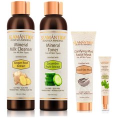 SEAMANTIKA Набор: Молочко для лица Ginger Root Extract с экстрактом корня имбиря и минералами Мертвого моря (для всех типов кожи) 150 мл, Тоник для лица Cucumber Fruit Extract с огуречным экстрактом и минералами Мертвого моря (для всех типов кожи) 150