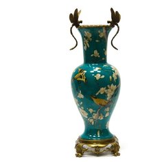 Ваза со стрекозами Blossom 21x20x57см под старину из фарфора с бронзой, Glasar ГЛАСАР