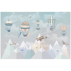 Фотообои Рисунок с горами, самолетами, воздушными шарами/ Красивые уютные обои на стену в интерьер комнаты/ Детские для мальчика для девочки, для подростков/ В детскую спальню/ размер 400х270см/ Флизелиновые