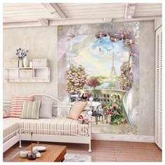 Фотообои Париж для спальни 3D 200х270 (ШхВ) светло-серый/серо-бежевый/сиреневый/розовато-серый/белый