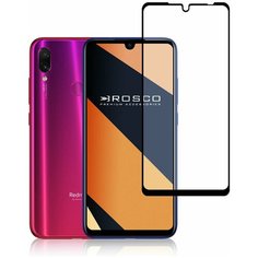 Защитное стекло ROSCO с черной рамкой для Xiaomi Redmi Note 7, Note 7 Pro и Note 7S (Сяоми / Ксиаоми Редми Ноут 7, Ноут 7 Про, Ноут 7 С), силиконовая клеевая основа