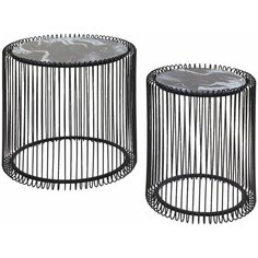 KARE Design Столик приставной Wire, коллекция "Провода", количество предметов 2 45*46*45, Сталь, Стекло, Черный