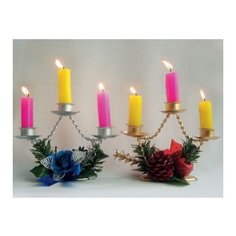 Е0188 металический подсвечник с елкой, шишкой/цветком 3св.14см Snowmen