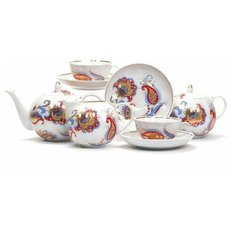 Сервиз чайный. Дулёвский фарфоровый завод. Форма Тюльпан. Рисунок Перо Жар-птицы. 15 предметов.