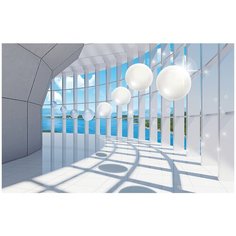 Фотообои 3D Тоннель с белыми шарами / Красивые уютные обои на стену в интерьер комнаты/ 3Д расширяющие пространство над кроватью или над столом/ На кухню в спальню детскую зал гостиную прихожую/ размер 200х129см/ Флизелиновые