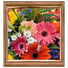 Алмазная мозаика Сочный букет цветов 30х30 см, полн. заполнение, c подр. Рыжий кот