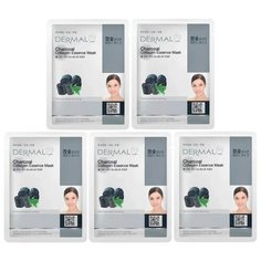 Маска для лица Dermal коллагеновая с древесным углём 5 штук