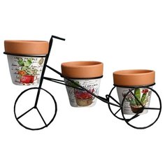Кашпо Take It Easy на подставке Велосипед, 33 х 10 х 20 см, кашпо 9 х 9 см белый/коричневый