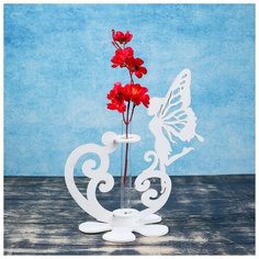 Кашпо деревянное Дарим Красиво 13,5*13*24 см, с 1 колбой "Фея", белый