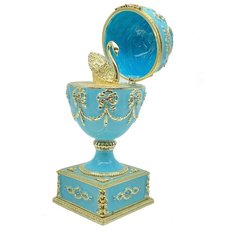 Пасхальное коллекционное сувенирное яйцо в стиле Фаберже (Faberge Egg) с лебедем внутри. Лимитированная серия из 250 штук с индивидуальным номером. Декоративная, интерьерная, универсальная шкатулка для ювелирных украшений, бижутерии, мелочей, подарки, Keren Kopal
