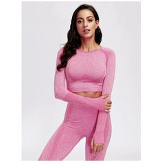 Спортивный костюм для йоги и фитнеса (тайтсы, рашгард) цвет розовый, размер S Noname