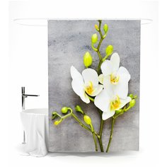 Шторка для ванной "Орхидея на сером", 145х180 см Сирень