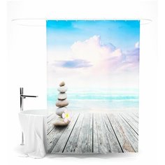 Шторка для ванной "Море и камни", 145х180 см Сирень