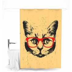 Шторка для ванной Сирень "Кот в красных очках"