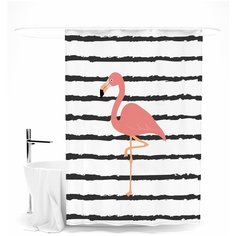 Шторка для ванной Сирень "Грациозный фламинго"