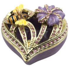 Шкатулка декоративная интерьерная в стиле Фаберже (Faberge) универсальная для ювелирных украшений, бижутерии, мелочей, сувенирная коллекционная фигурка "Сердце с цветком и пчелой" статуэтка, сувениры, винтаж, декор, интерьер, подарки. Ручная работа, п Keren Kopal