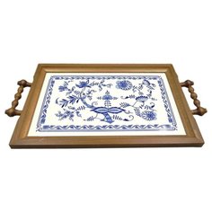 Поднос 37,5 см квадратный в деревянной раме с ручками Leander "Мэри Энн /Гжель" / 157853
