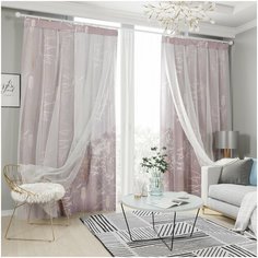 Комплект штор с тюлем на шторной ленте Сирень 145*260 см, 2 шт, подхват 2 шт.