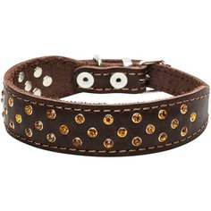 Ошейник кожаный коричневый CHOKERZ со стразами для маленьких и средних собак