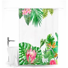Шторка для ванной Сирень "Акварельные тропические цветы"