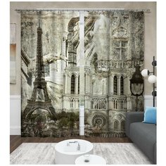 Фотошторы Сирень "Париж в стиле ретро", 145*260 2 шт. Блэкаут