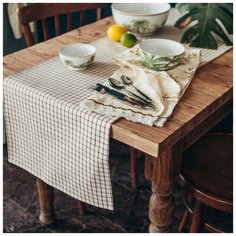 Дорожка на стол белая в коричневую клетку Myatashop