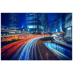 Постер на холсте с подрамником ХитАрт "Ночной Гонконг" 100x68 см