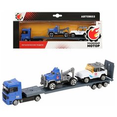 Набор машин металлических Полиция, автовоз, пикап-эвакуатор Пламенный мотор
